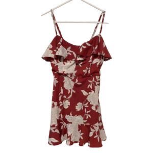 Band of Gypsies Womens Boho Floral Cold Shoulder Mini Dress Burgundy Size XS